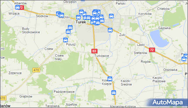 mapa Turkowice gmina Turek, Turkowice gmina Turek na mapie Targeo