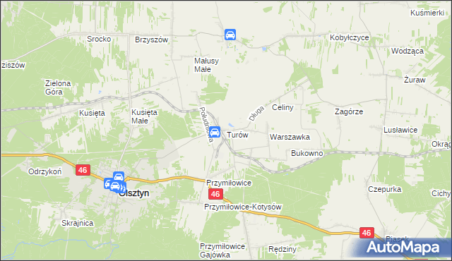 mapa Turów gmina Olsztyn, Turów gmina Olsztyn na mapie Targeo