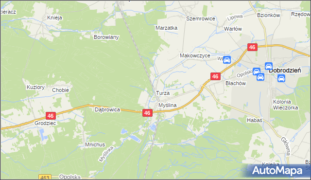 mapa Turza gmina Dobrodzień, Turza gmina Dobrodzień na mapie Targeo