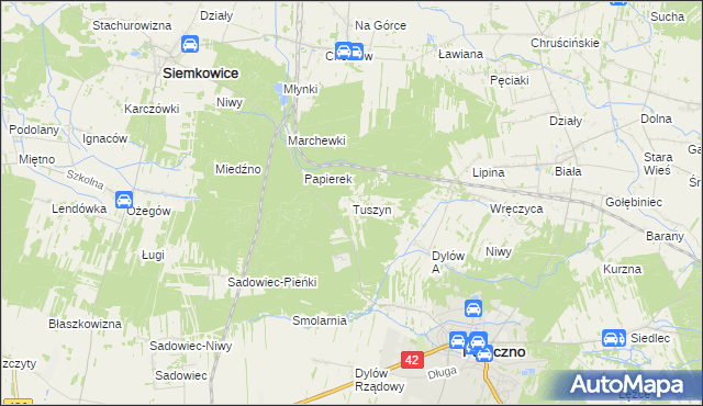 mapa Tuszyn gmina Pajęczno, Tuszyn gmina Pajęczno na mapie Targeo