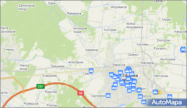 mapa Tymienice gmina Zduńska Wola, Tymienice gmina Zduńska Wola na mapie Targeo