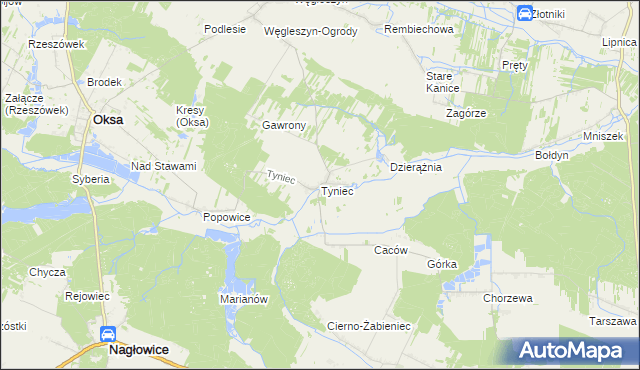 mapa Tyniec gmina Oksa, Tyniec gmina Oksa na mapie Targeo