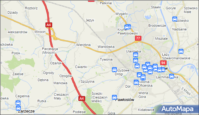 mapa Tywonia, Tywonia na mapie Targeo