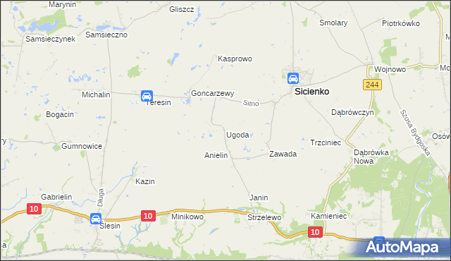 mapa Ugoda gmina Sicienko, Ugoda gmina Sicienko na mapie Targeo