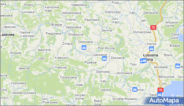 mapa Ujanowice, Ujanowice na mapie Targeo