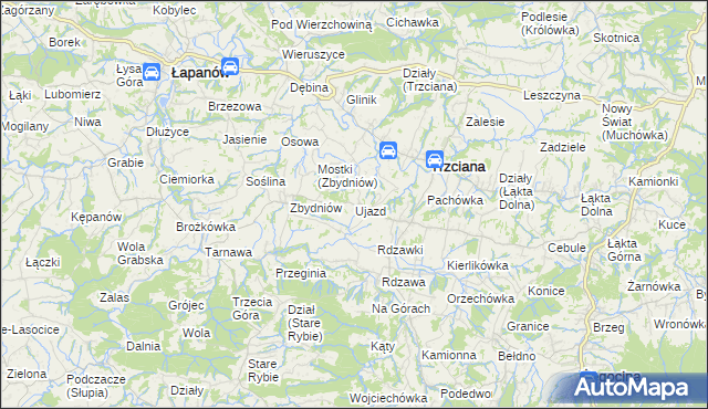 mapa Ujazd gmina Trzciana, Ujazd gmina Trzciana na mapie Targeo