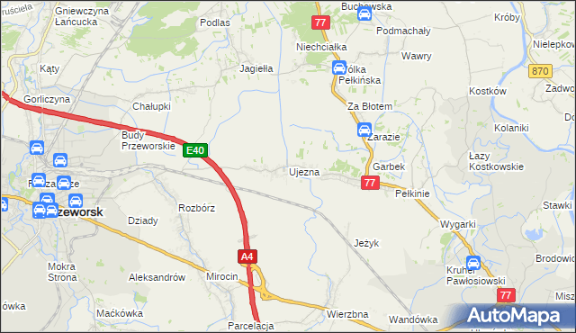 mapa Ujezna, Ujezna na mapie Targeo