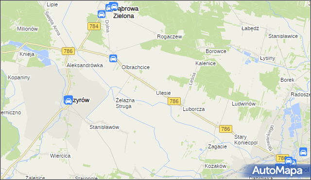 mapa Ulesie gmina Dąbrowa Zielona, Ulesie gmina Dąbrowa Zielona na mapie Targeo