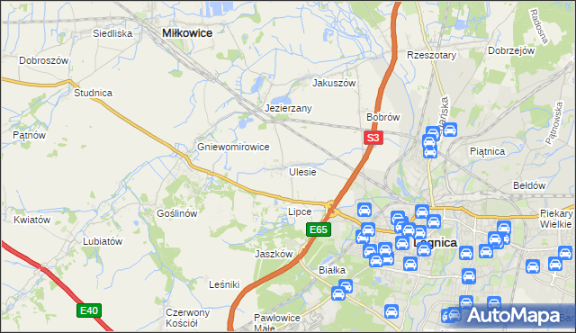 mapa Ulesie gmina Miłkowice, Ulesie gmina Miłkowice na mapie Targeo