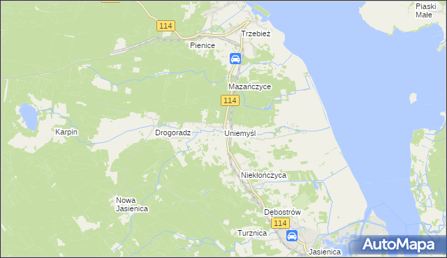 mapa Uniemyśl gmina Police, Uniemyśl gmina Police na mapie Targeo