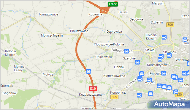 mapa Uniszowice, Uniszowice na mapie Targeo