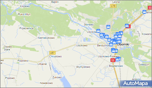 mapa Uścikowo gmina Oborniki, Uścikowo gmina Oborniki na mapie Targeo