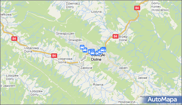 mapa Ustrzyki Dolne, Ustrzyki Dolne na mapie Targeo