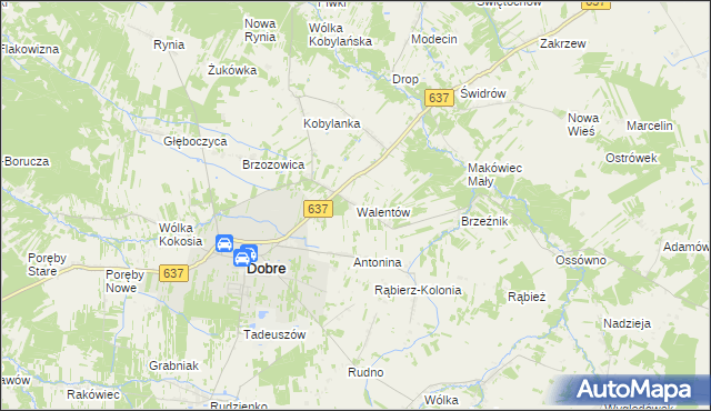 mapa Walentów gmina Dobre, Walentów gmina Dobre na mapie Targeo