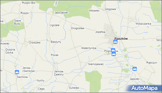 mapa Walentynów gmina Raszków, Walentynów gmina Raszków na mapie Targeo