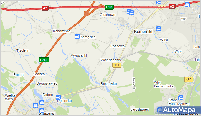 mapa Walerianowo gmina Komorniki, Walerianowo gmina Komorniki na mapie Targeo