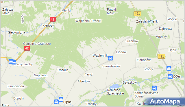 mapa Wapiennik gmina Lipie, Wapiennik gmina Lipie na mapie Targeo