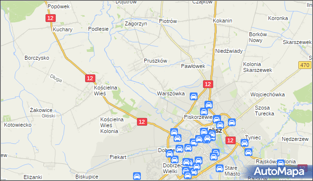 mapa Warszówka gmina Blizanów, Warszówka gmina Blizanów na mapie Targeo