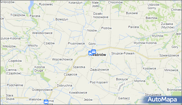 mapa Waśniów, Waśniów na mapie Targeo