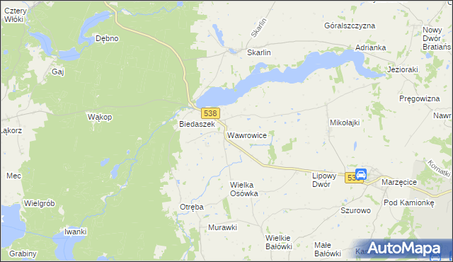 mapa Wawrowice gmina Kurzętnik, Wawrowice gmina Kurzętnik na mapie Targeo