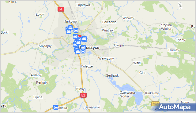 mapa Wawrzyny gmina Bartoszyce, Wawrzyny gmina Bartoszyce na mapie Targeo