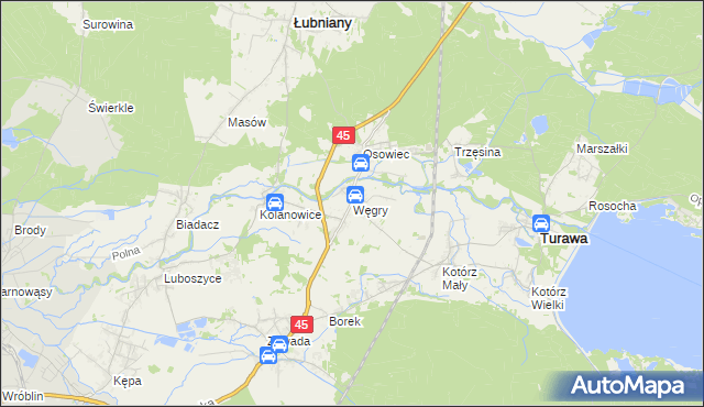 mapa Węgry gmina Turawa, Węgry gmina Turawa na mapie Targeo