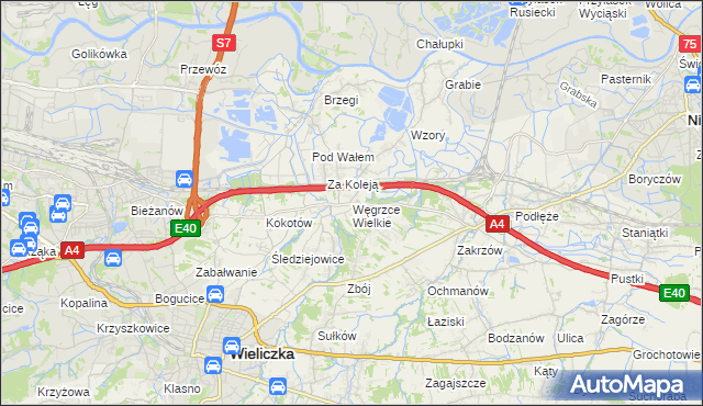 mapa Węgrzce Wielkie, Węgrzce Wielkie na mapie Targeo