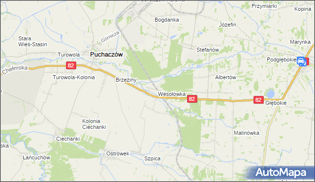 mapa Wesołówka gmina Puchaczów, Wesołówka gmina Puchaczów na mapie Targeo