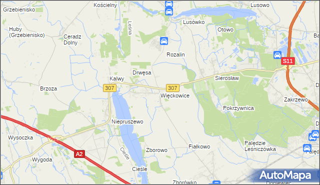 mapa Więckowice gmina Dopiewo, Więckowice gmina Dopiewo na mapie Targeo