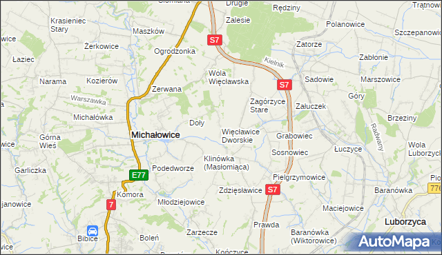 mapa Więcławice Dworskie, Więcławice Dworskie na mapie Targeo