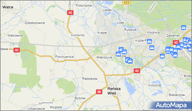 mapa Większyce, Większyce na mapie Targeo