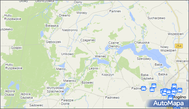 mapa Wieniec gmina Mogilno, Wieniec gmina Mogilno na mapie Targeo