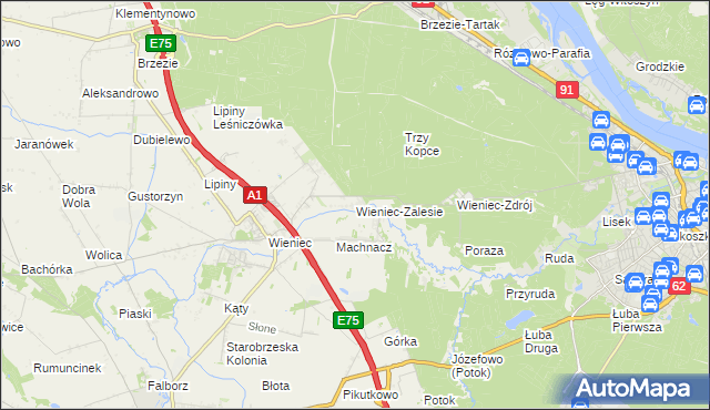 mapa Wieniec-Zalesie, Wieniec-Zalesie na mapie Targeo