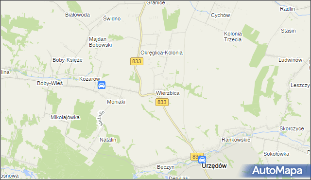 mapa Wierzbica gmina Urzędów, Wierzbica gmina Urzędów na mapie Targeo