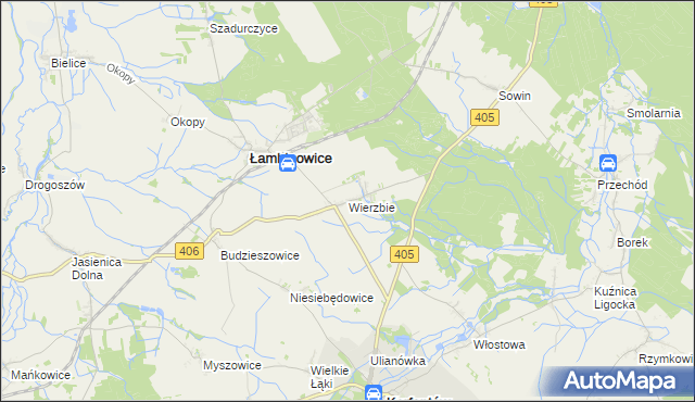 mapa Wierzbie gmina Łambinowice, Wierzbie gmina Łambinowice na mapie Targeo