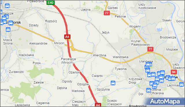 mapa Wierzbna gmina Pawłosiów, Wierzbna gmina Pawłosiów na mapie Targeo