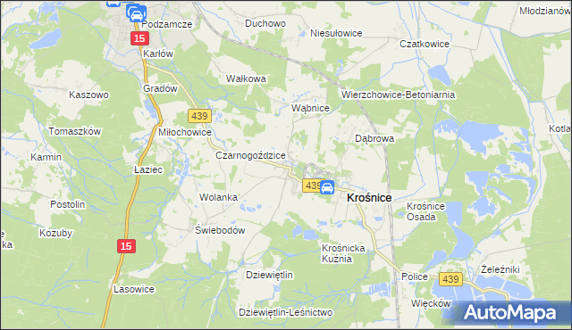 mapa Wierzchowice gmina Krośnice, Wierzchowice gmina Krośnice na mapie Targeo