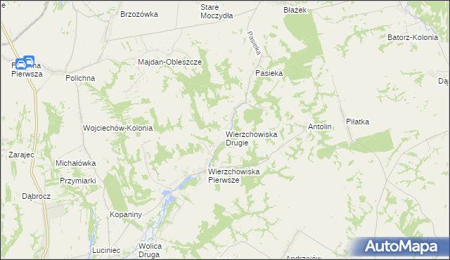 mapa Wierzchowiska Drugie gmina Modliborzyce, Wierzchowiska Drugie gmina Modliborzyce na mapie Targeo