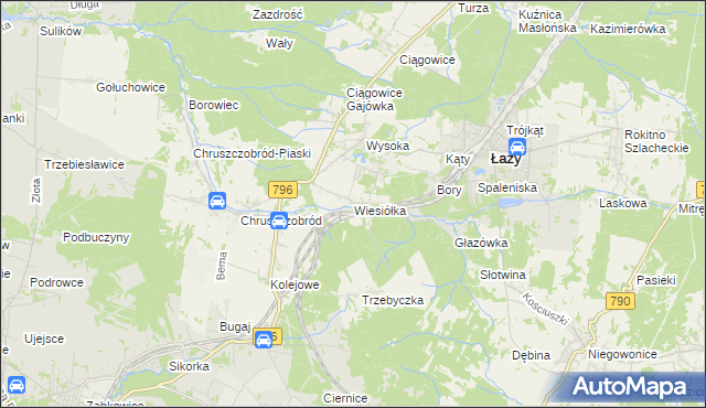 mapa Wiesiółka gmina Łazy, Wiesiółka gmina Łazy na mapie Targeo