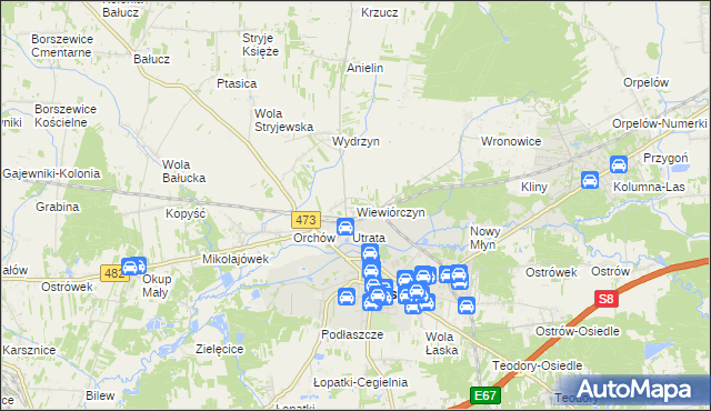 mapa Wiewiórczyn gmina Łask, Wiewiórczyn gmina Łask na mapie Targeo