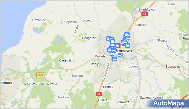 mapa Wikielec gmina Braniewo, Wikielec gmina Braniewo na mapie Targeo