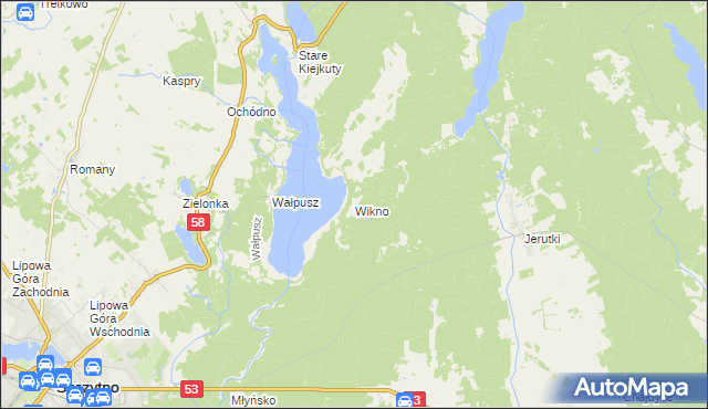 mapa Wikno gmina Szczytno, Wikno gmina Szczytno na mapie Targeo