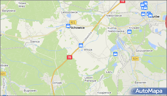 mapa Wilcza gmina Pilchowice, Wilcza gmina Pilchowice na mapie Targeo