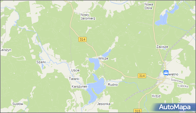 mapa Wilcze gmina Wolsztyn, Wilcze gmina Wolsztyn na mapie Targeo