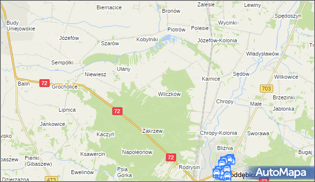 mapa Wilczków gmina Poddębice, Wilczków gmina Poddębice na mapie Targeo