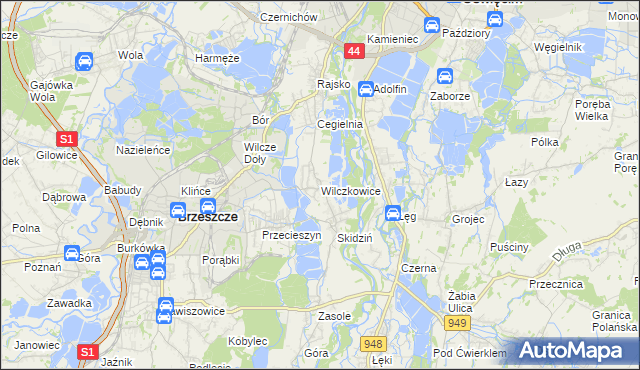 mapa Wilczkowice gmina Brzeszcze, Wilczkowice gmina Brzeszcze na mapie Targeo