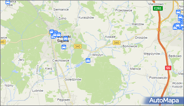 mapa Wilczyn gmina Oborniki Śląskie, Wilczyn gmina Oborniki Śląskie na mapie Targeo