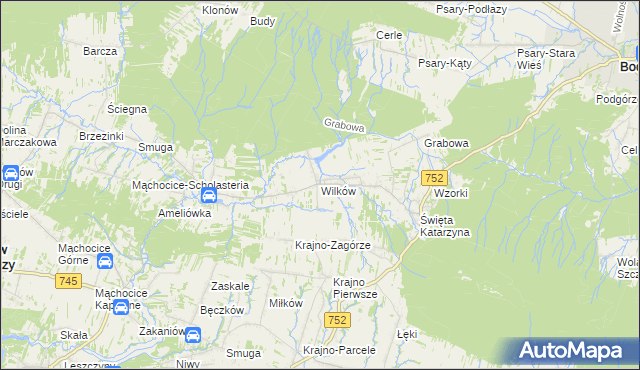 mapa Wilków gmina Bodzentyn, Wilków gmina Bodzentyn na mapie Targeo