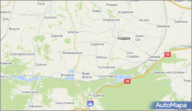 mapa Wilków gmina Irządze, Wilków gmina Irządze na mapie Targeo