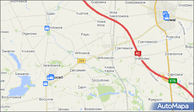 mapa Wilkowiczki gmina Choceń, Wilkowiczki gmina Choceń na mapie Targeo